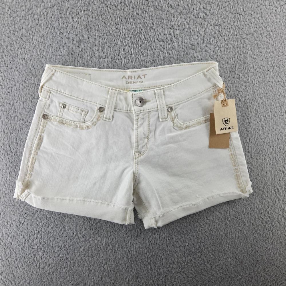 Ariat Boyfriend Shorts Womens 25 White Denim Embroidered Western